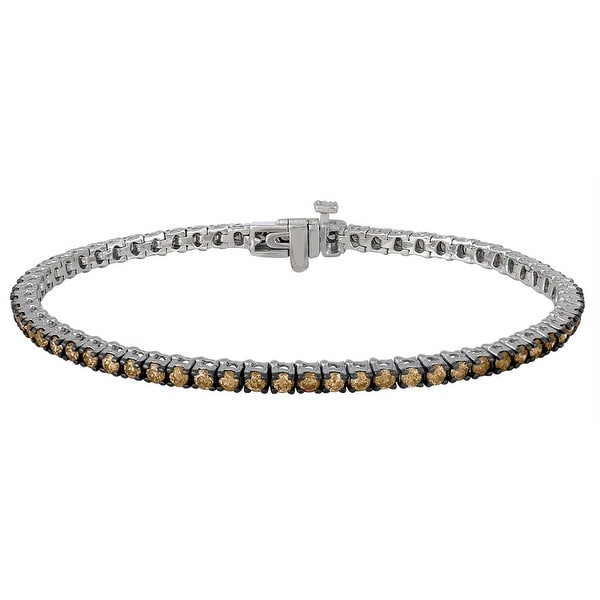 Prism Jewel 3.00 Carat Brown Color Natural Diamond Tennis Bracelet, 14K White Gold