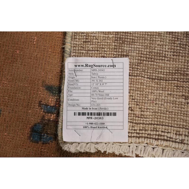 Orange Medallion Tabriz Persian Area Rug Hand-Knotted Wool Carpet - 9'7"x 12'10"