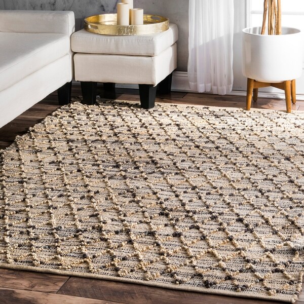 nuLOOM Natural Natural Handmade Braided Fiber Jute Cotton Trellis Area