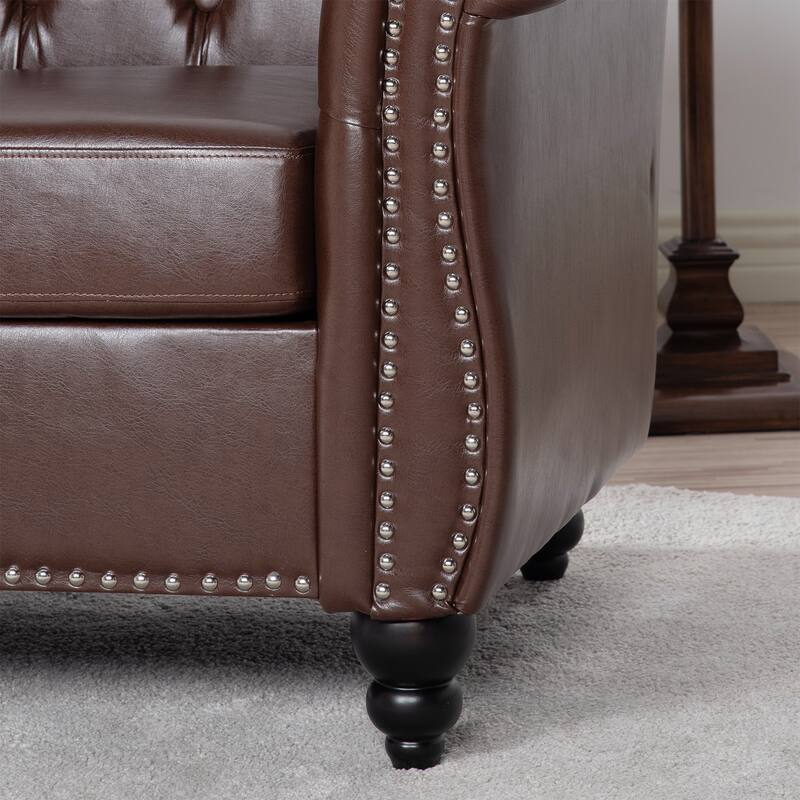 Compact PU Leather Sofa with Pocket Springs and Birch Wood Legs for Living Room and Guest Rooms