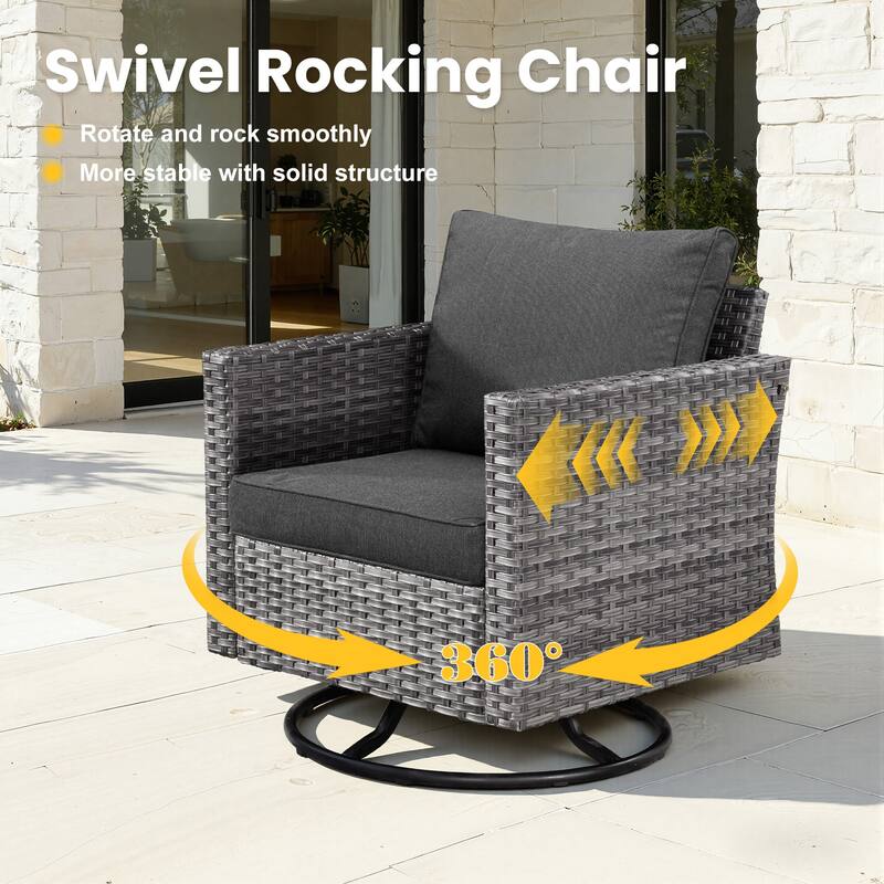 XIZZI 9-Piece Patio Wicker Furniture Swivel Chair Set with Fire Pit