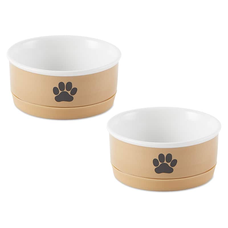 DII Pet Bowl Black Paw Print Gray Small 4.25dx2h (Set of 2)