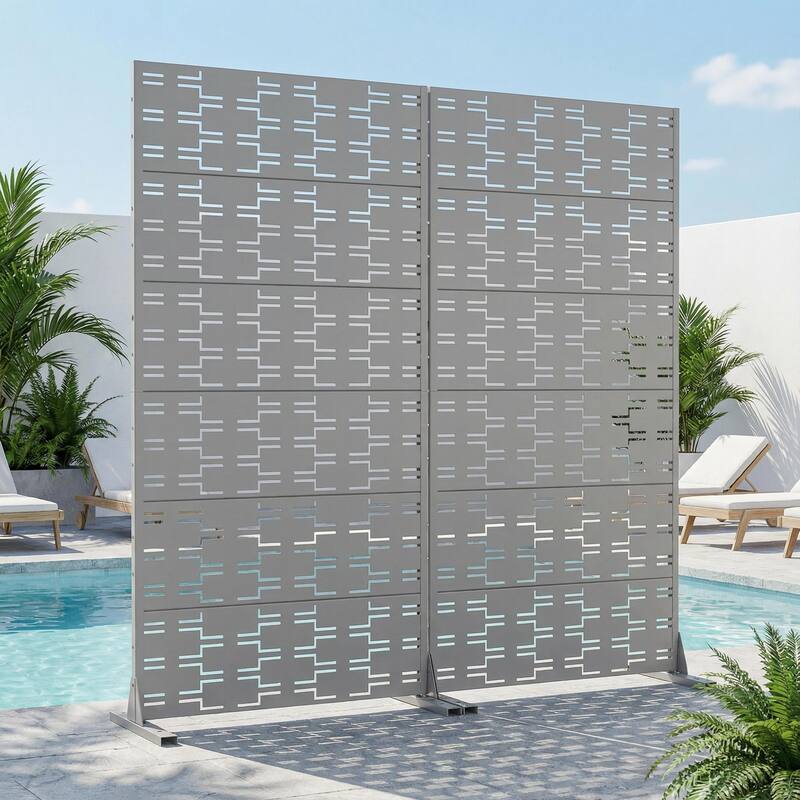 Outdoor Privacy Screen Metal Screen Fence Panel Set of 2