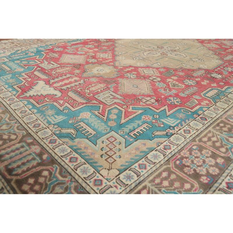 Pink Red Geometric Tabriz Persian Area Rug Hand-Knotted Wool Carpet - 6'6"x 9'10"