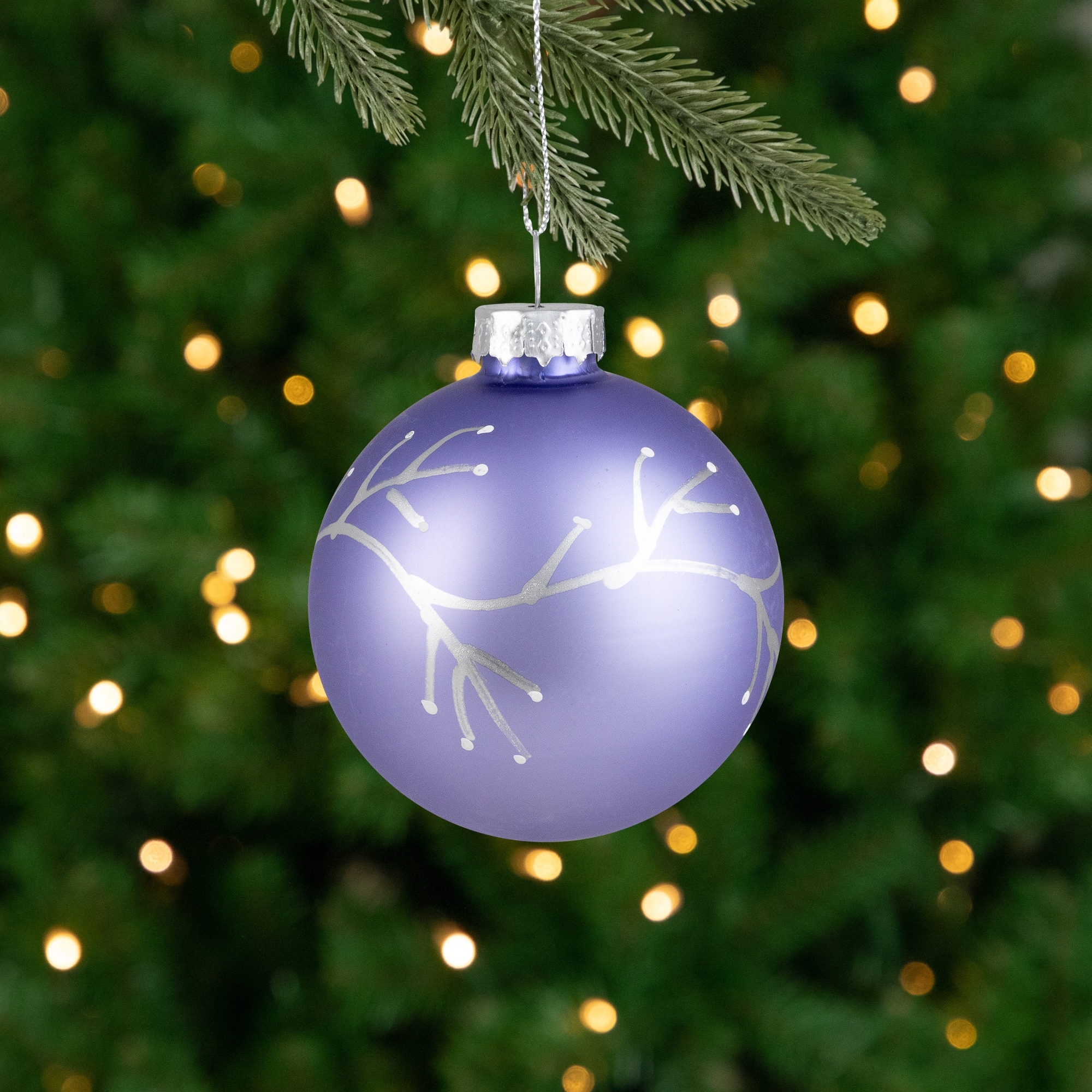 4Ct Matte Purple Glass Ball Christmas Ornaments Branch Design 2.5"