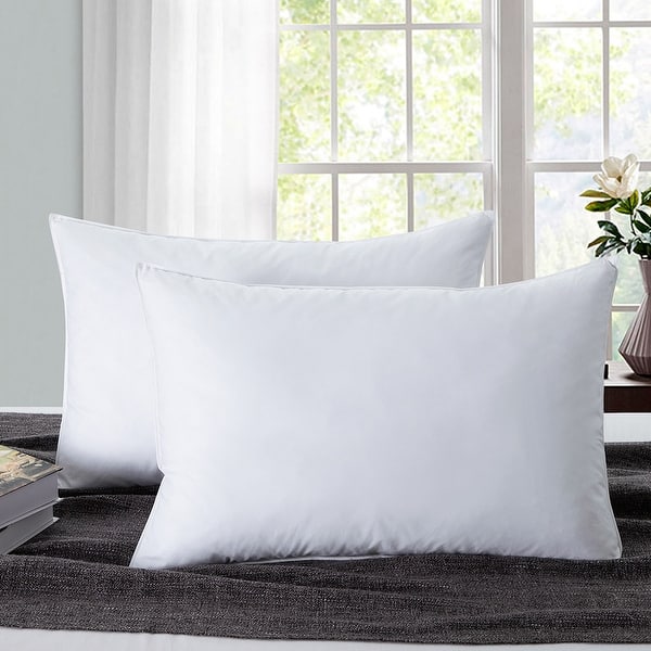 Medium Premium Down Fiber Bed Pillows Set of 2 with 100% Cotton Cover - White - King - Medium