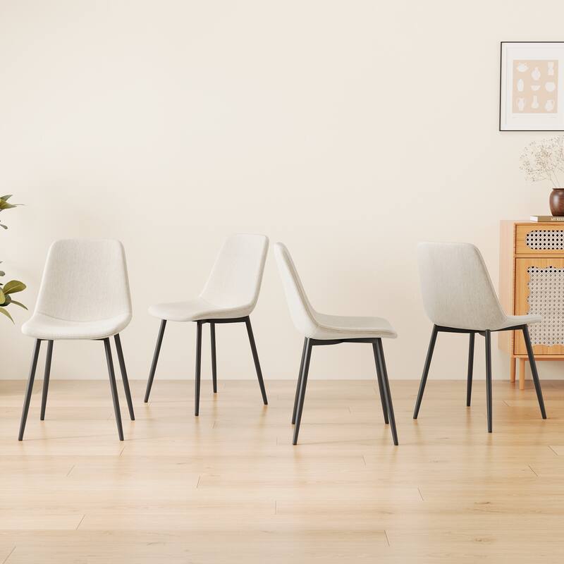 Linen 4 Piece Kitchen Dining Chair Set with Upholstered Cushion, Black Metal Legs for Dining Room Living Room Office Bedroom