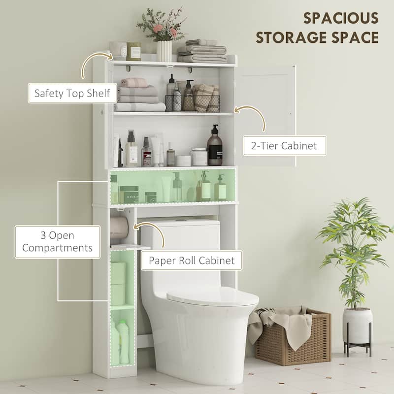 HOMCOM Over the Toilet Storage Cabinet, Modern Above Toilet Bathroom Organizer with 2 Doors, Storage Shelves, Toilet Paper