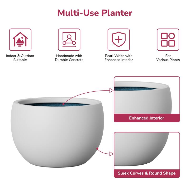 Concrete Round Bowl Planter with Drainage Hole(Upgraded Interior)