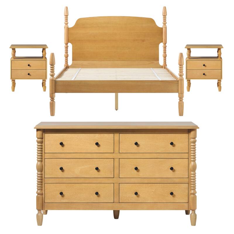 Walker Edison Queen Bed with Dresser and 2-Drawer Nightstands Bedroom Set