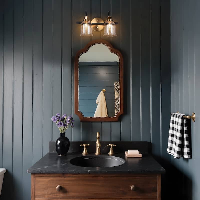 Kesa Modern 2/3-Light Black Gold Bathroom Vanity Lights Seeded Glass Bell Wall Sconces