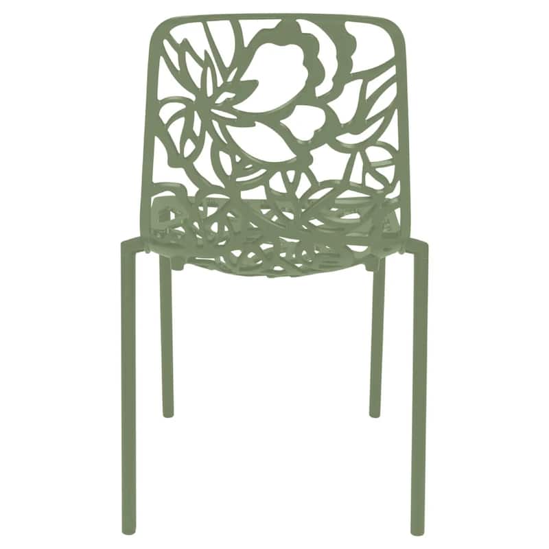 Devon Aluminum Floral Cutout Stackable Dining Chair for Dining Room, Patio, or Garden