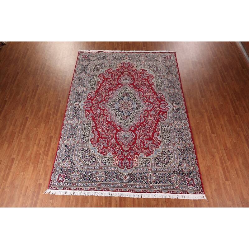 Traditional Red Kashan Turkish Area Rug Machine-Made Bedroom Carpet - 9'6" x 13'0"