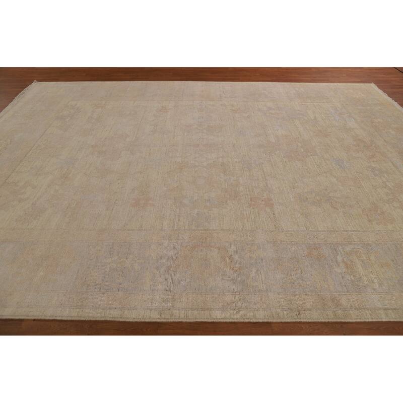 Floral Oushak Turkish Area Rug Handmade Oriental Yellow Wool Carpet - 9'0"x 11'11"
