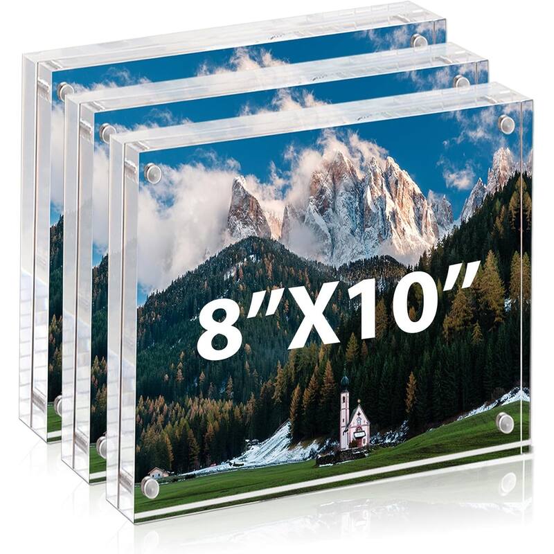 BP4U™ 3-Pack Acrylic Picture Frames, Tabletop Magnetic Freestanding Photo Frames for Hoem/Office Desktop Display