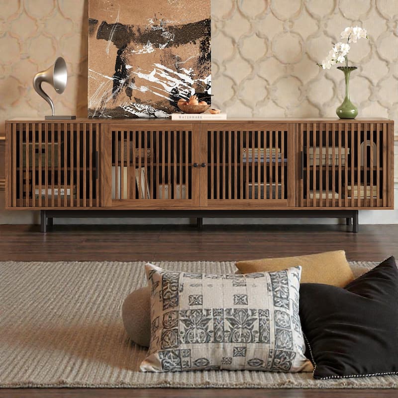 78.7" Modern Walnut TV Stand for TVs up to 85 Inch, Entertainment Center with Closed Storage, Cable Management