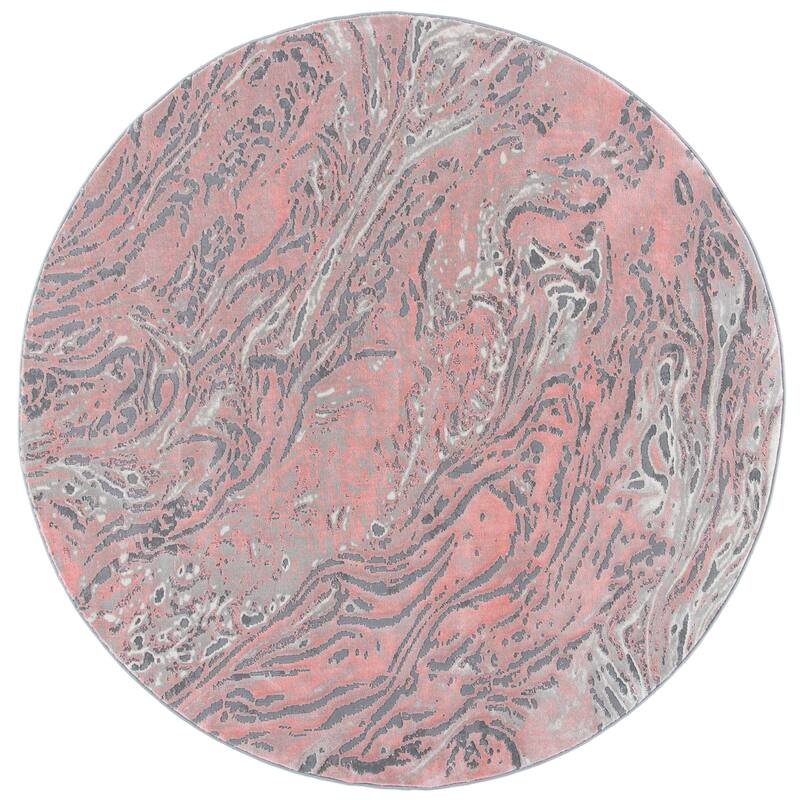 SAFAVIEH Meadow Assunta Modern Abstract Rug - 6'7" Round - Light Grey/Pink