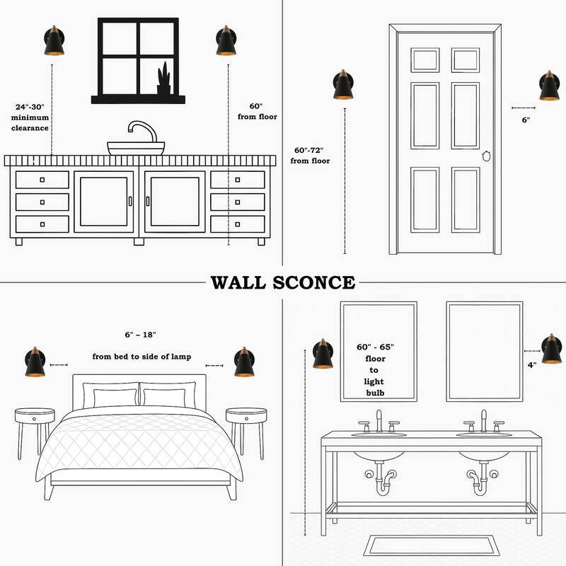 Modern Black Gold 1-Light Metal Wall Sconce Dimmable Bathroom Vanity Light - 4 " W × 14.5 " L × 9 " H