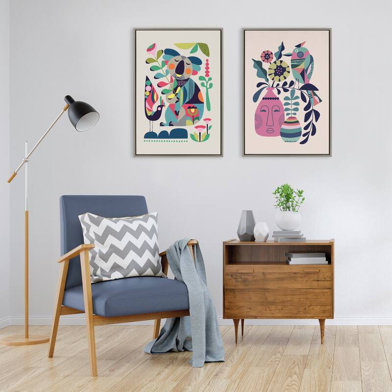 Kate and Laurel Sylvie Mid Century Koala Framed Canvas by Rachel Lee