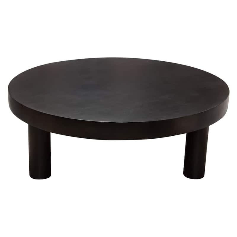 Reny Cocktail Coffee Table, 42 Inch Round Black Acacia Wood Top, Iron Legs