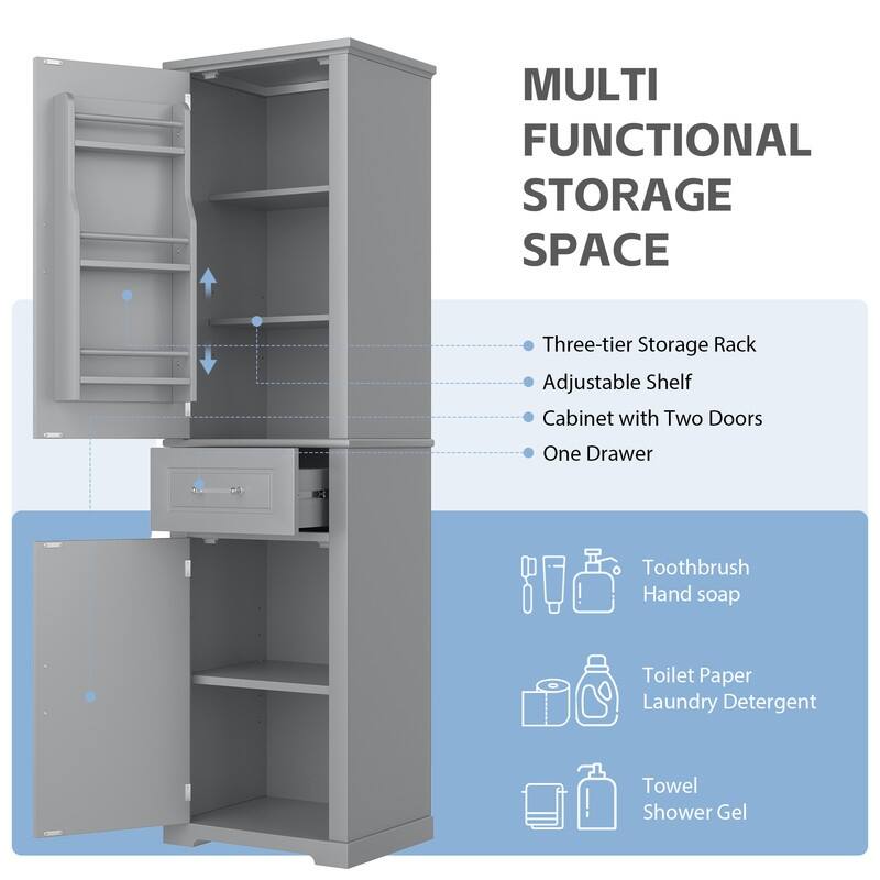 Bathroom Storage Cabinet Set of 2, Freestanding Storage Pantry with Adjustable Shelf & Racks