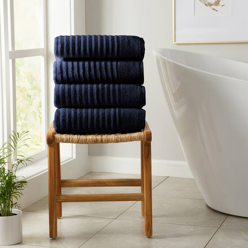 Linery & Co. Combed Cotton Bath Towel Set - Bath Towel (Pack of 4) - Navy Blue