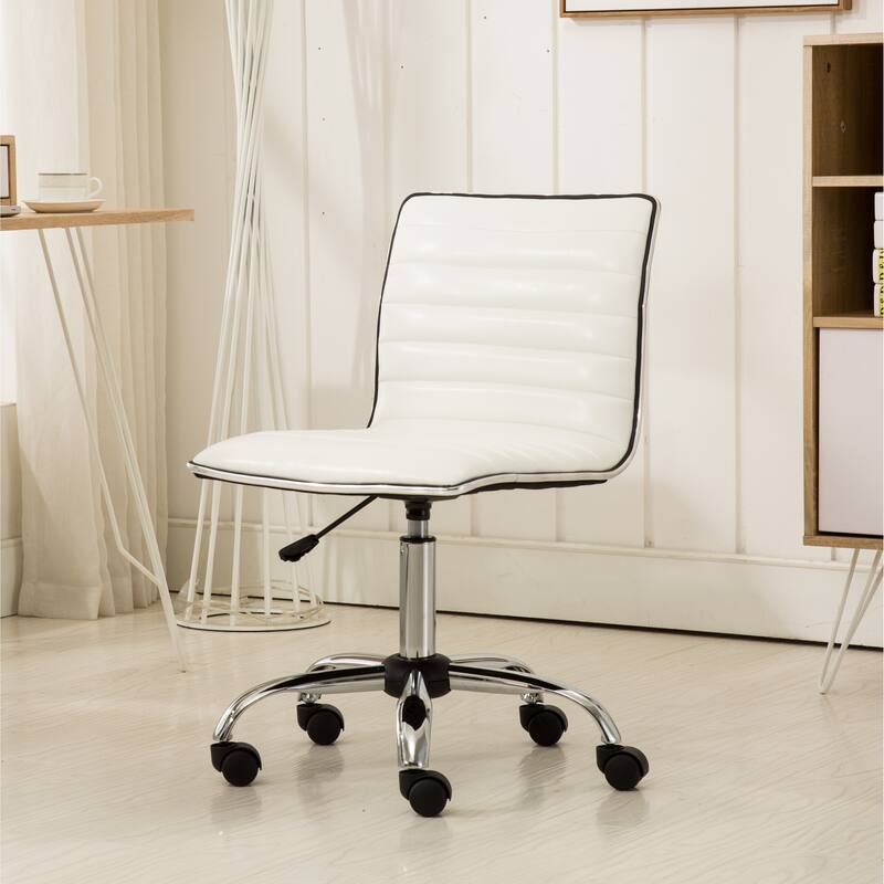 Faux Leather Office Chair with Wheels, Upholstered Task Chair with Metal base, Swivel Rolling Chair with Adjustable Height - N/A