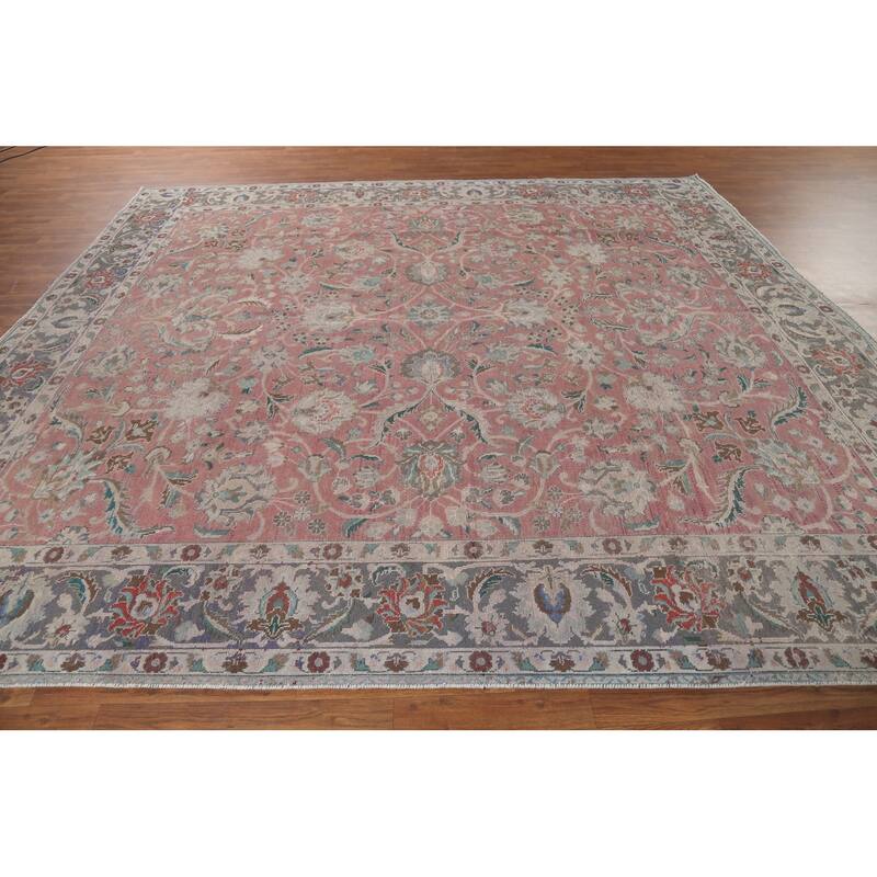 Distressed Tabriz Persian Vintage Rug Handmade Wool Carpet - 9'7"x 10'8"