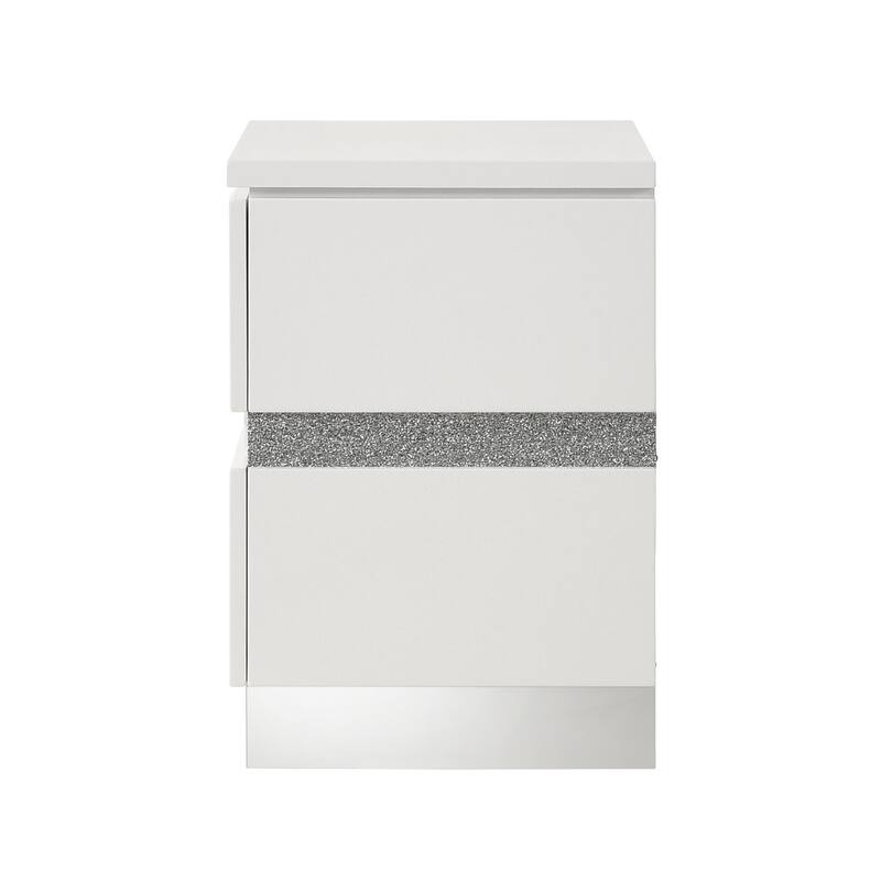 White/Silver 2 Drawer 22.17 in. W Nightstand with Sturdy Hardware and Ample Storage