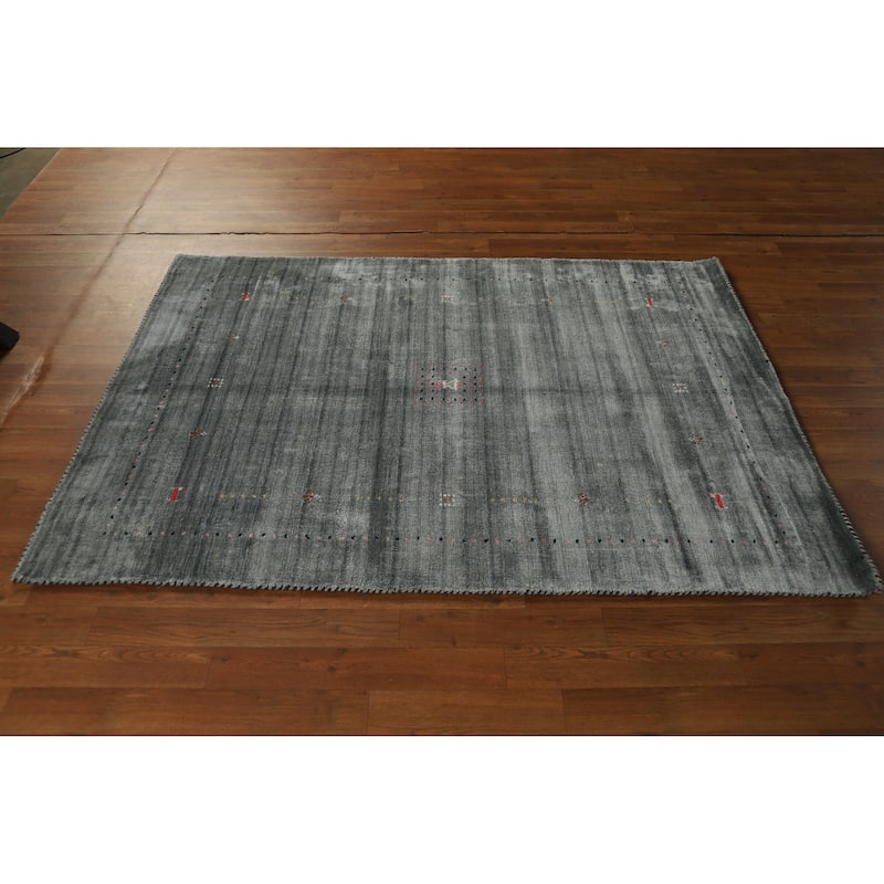 Hand Knotted Oriental 100% Wool Carpet Tribal Animal Pictorial Green Gabbeh Area Rug - 5' 10'' X 4' 1''