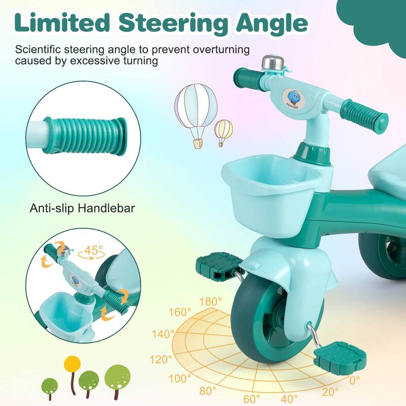 Costway Kids Trike with Limited Steering, Ergonomic Seat, Front & Rear - See Details