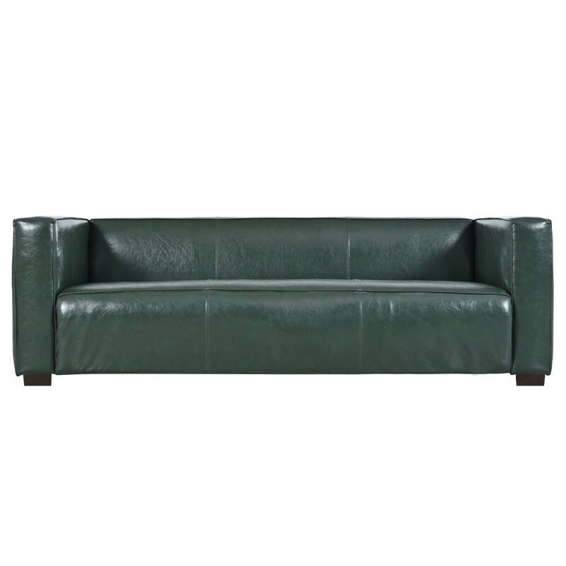 Upholstered Leather Sofa Living Room Settee Couch with Wood Legs, 3-Seater Sofa Couch with Square Armrests