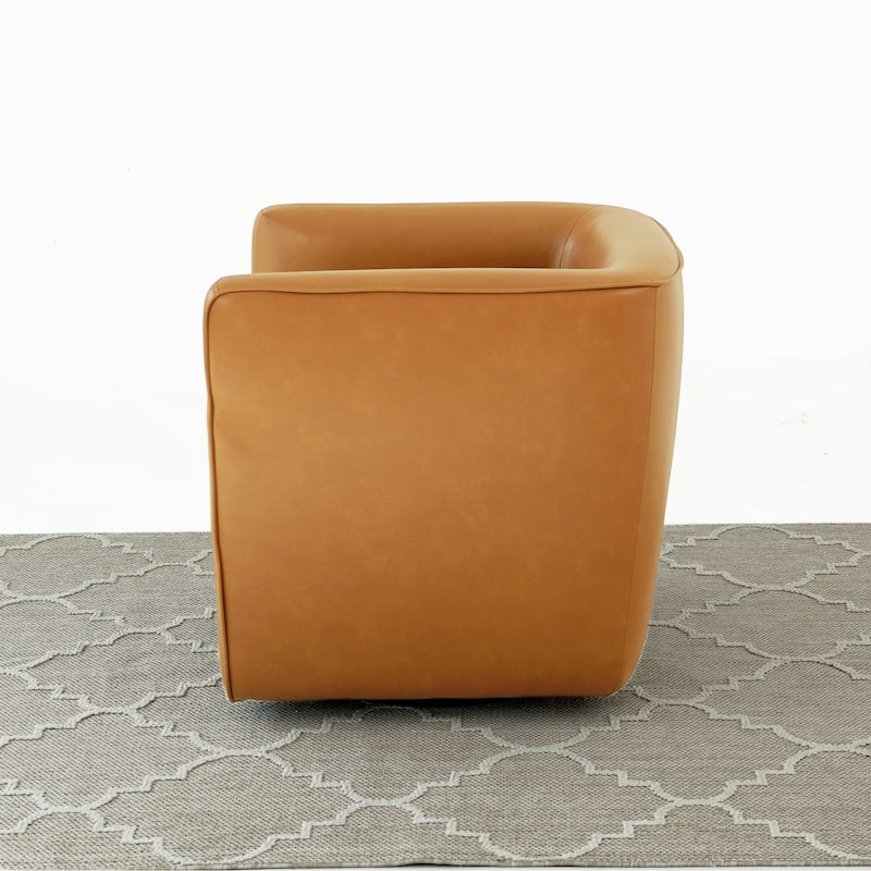 Willa Mid-Century Modern Upholstered Swivel Chair in Vegan Tan Leather