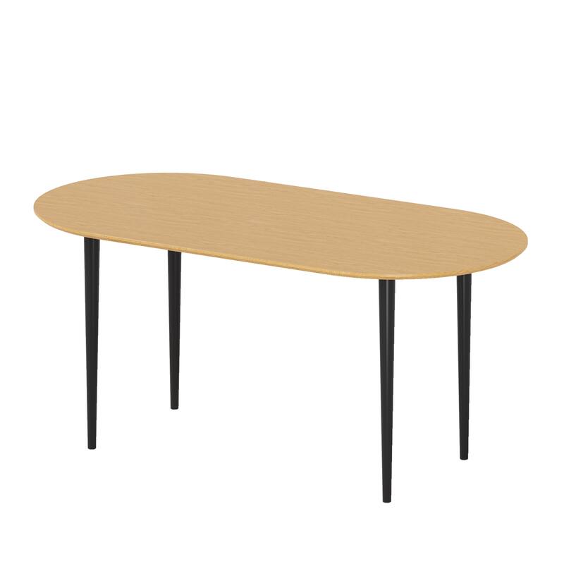 67"L×33.5"W Oval Wood Dining Table Kitchen Table with 4 Metal Legs