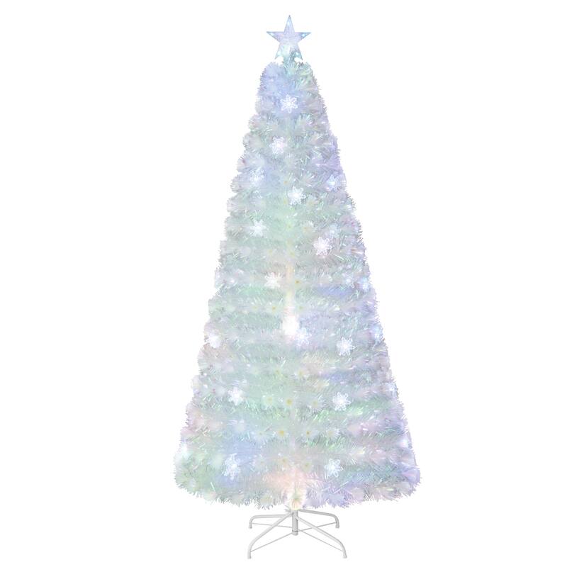 7 Feet Pre-Lit White Artificial Christmas Tree with Iridescent Leaves - 7 Foot
