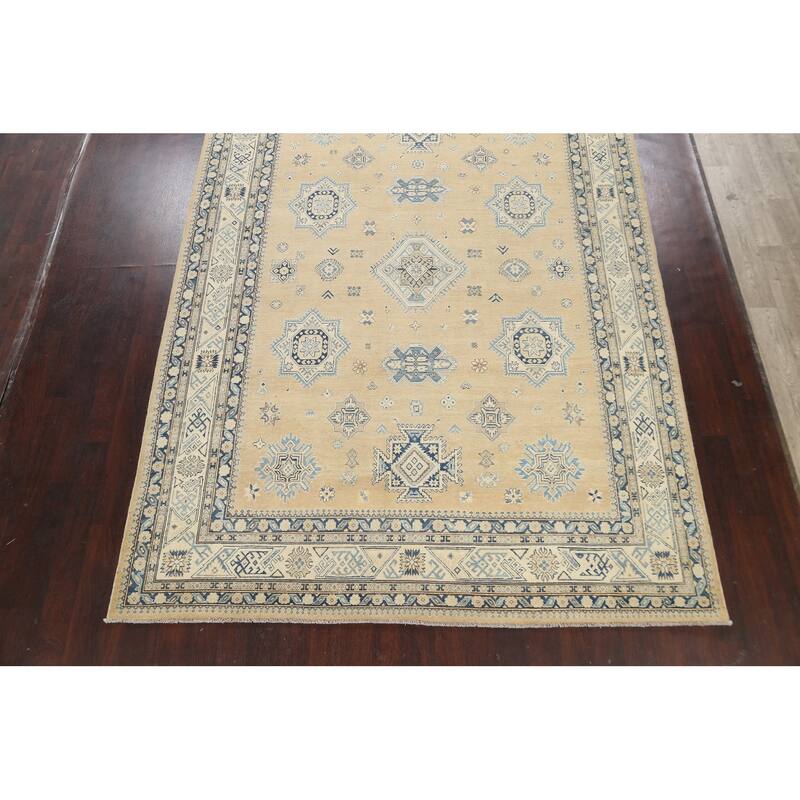 Vegetable Dye Geometric Oriental Super Kazak Wool Area Rug Handmade - 8'5" x 11'6"