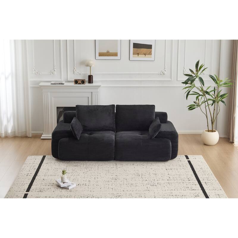 Modular Sectional 2-Seater Cloud Couch, Corduroy Upholstered Boneless Sofa, Compressed Sofa with Cushion & Throw Pillows