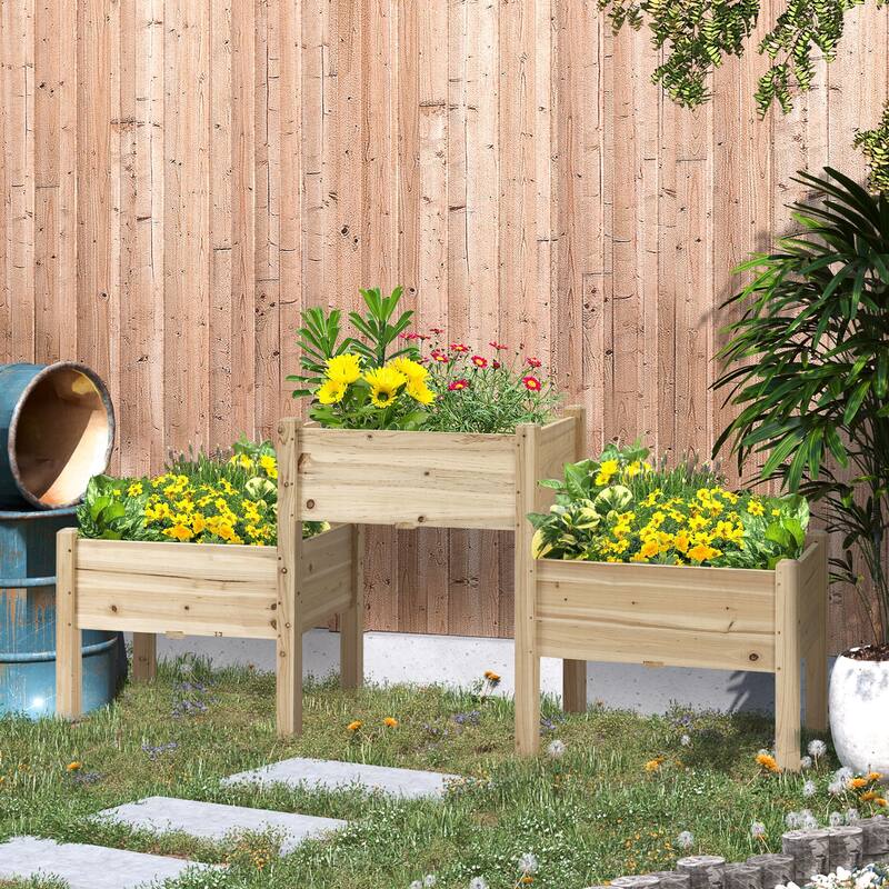Countryside Style Garden Bed with 3 Planter Box Drainage Holes, for Vegetables Herb and Flowers, Natural - 8' x 10'