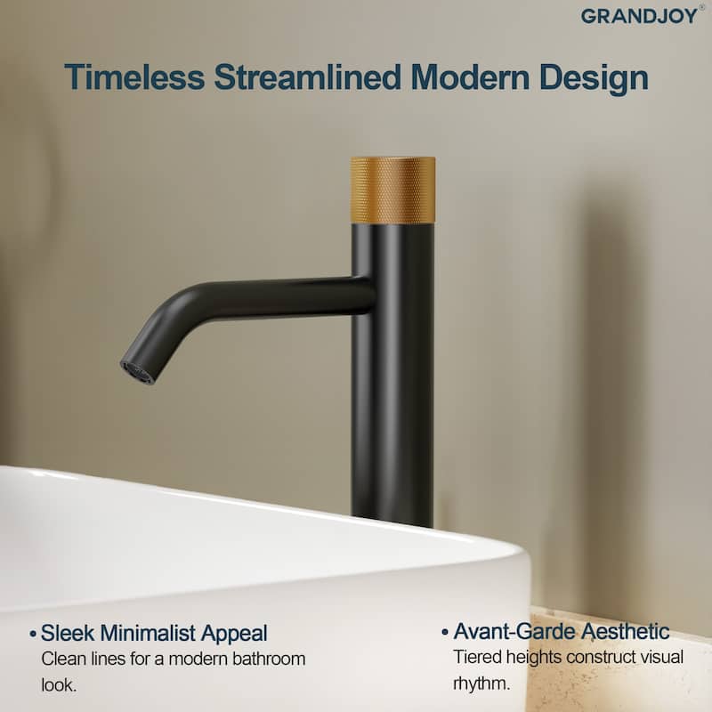 GRANDJOY 2-Pack Single Handle Vessel Sink Faucet with Pop-Up Drain, Mid-Arc Bathroom Design