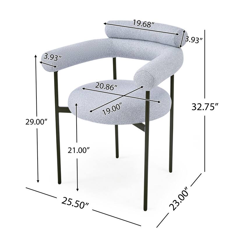 Grey Set of 2 Upholstered Armchair Dining Chairs Barrel Chair