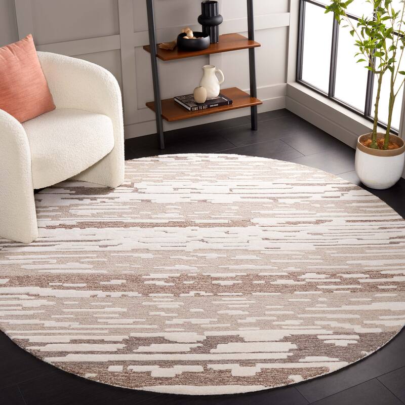 SAFAVIEH Handmade Fifth Avenue Loziena Modern Abstract Wool Rug - 7' Round - Natural/Brown