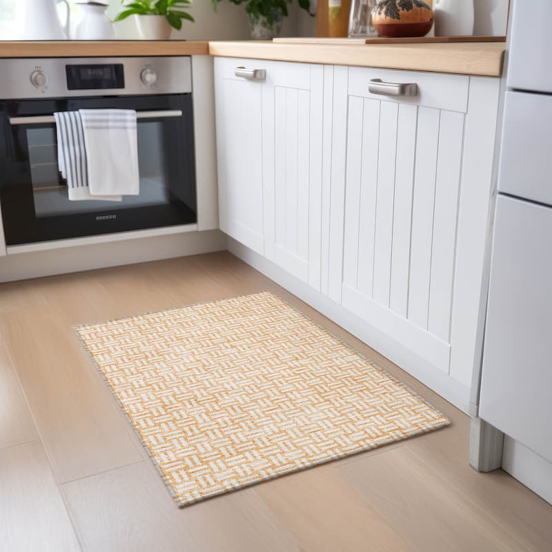 Machine Washable Indoor/ Outdoor Chantille Contempory Crosshatch Rug