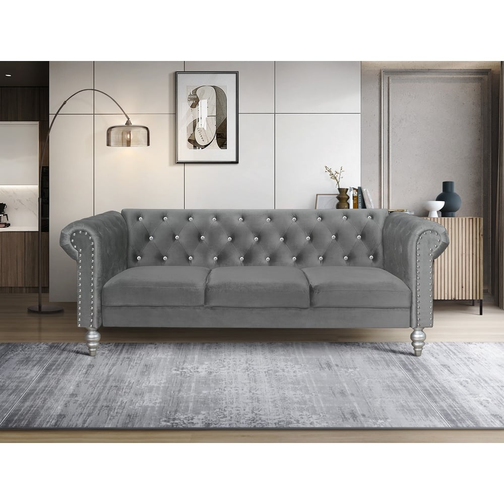 Clayfell Emma Velvet Rolled Arm Sofa