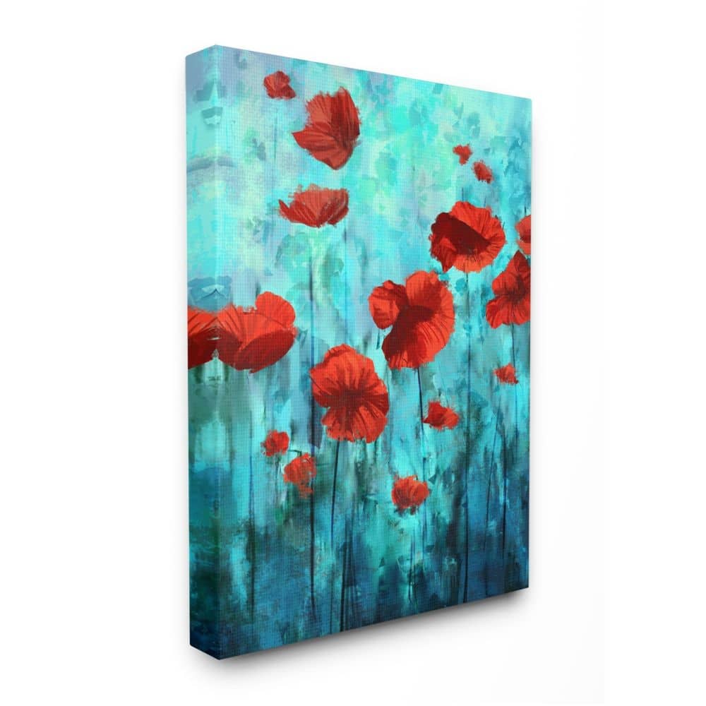 Stupell Red Poppies Growing in Blue Sky Floral Design Canvas Wall Art