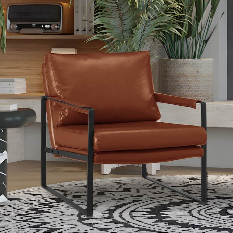 Art Leon Modern PU Leather Upholstered Arm Chair with Steel Frame - REDDISH BROWN