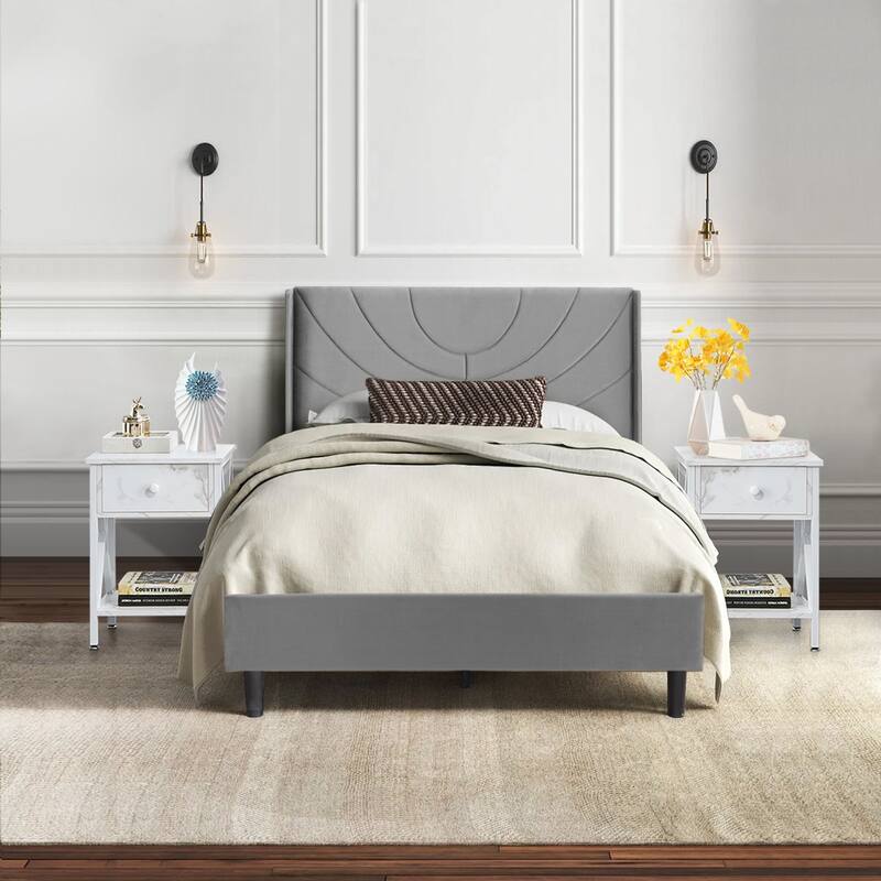 VECELO Bedroom Sets 3-pieces Bedroom Set with Height Adjustable Upholstered Bed and Nightstands Set of 2 - White - Twin