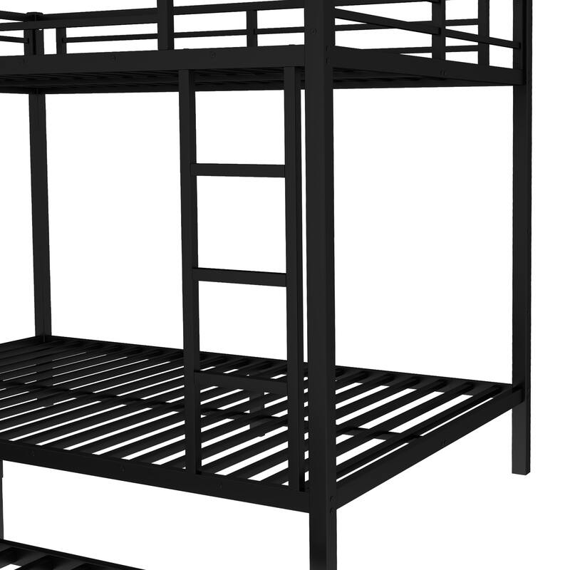 Roomfitters Twin/Full Metal Bunk Bed with Twin Trundle, Space-Saving Design for Teens & Adults, Black