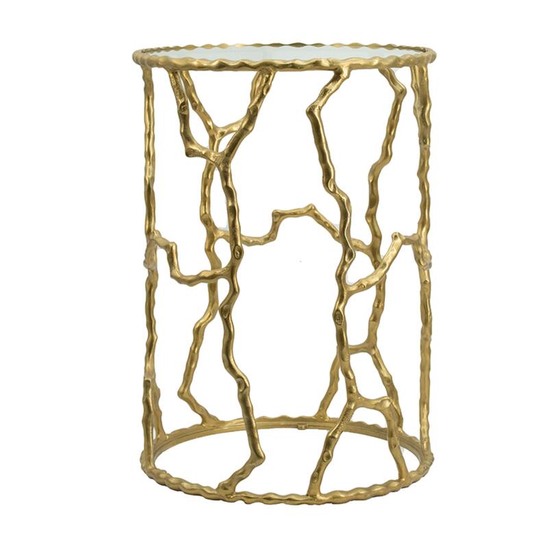 Twig Round Side Table with Glass Top - 23.5" - Gold