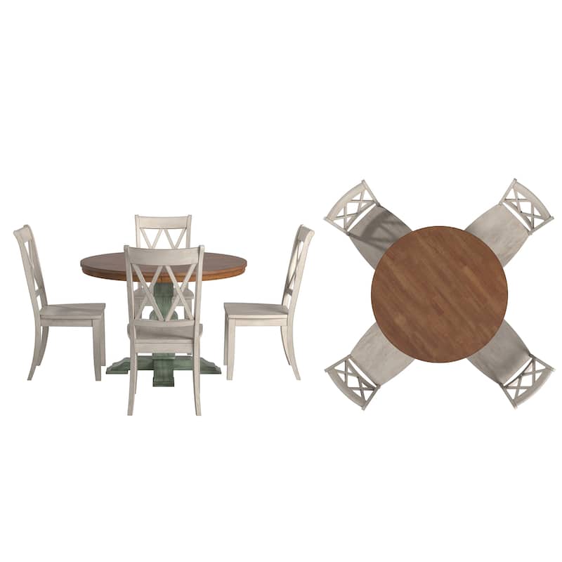 Ronda 45" Round Solid Wood Top Dining Set with X-Back Chairs