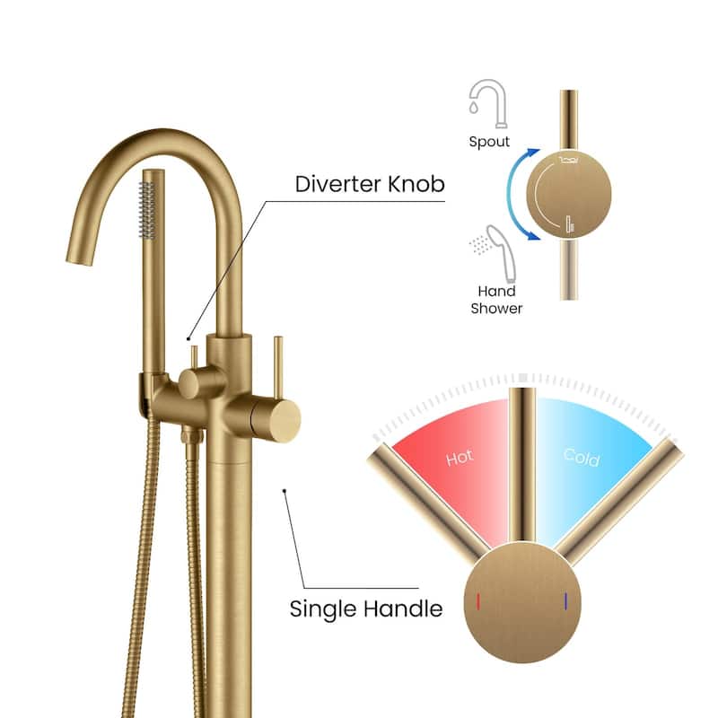 Single Handle Floor Mounted Freestanding Tub Filler With Hand Shower